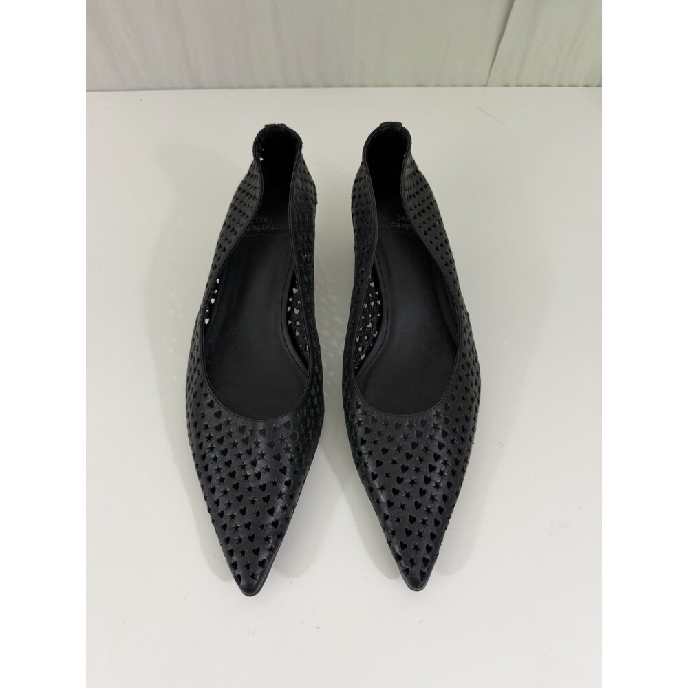 JEFFREY CAMPBELL Alter-Ego Kitten Heel Pump Black Laser-Cut Heart Star Sz 8 - Picture 13 of 13